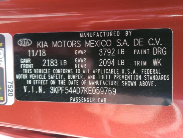Photo 10 from auction – 2019 KIA FORTE EX with VIN 3KPF54AD7KE059769