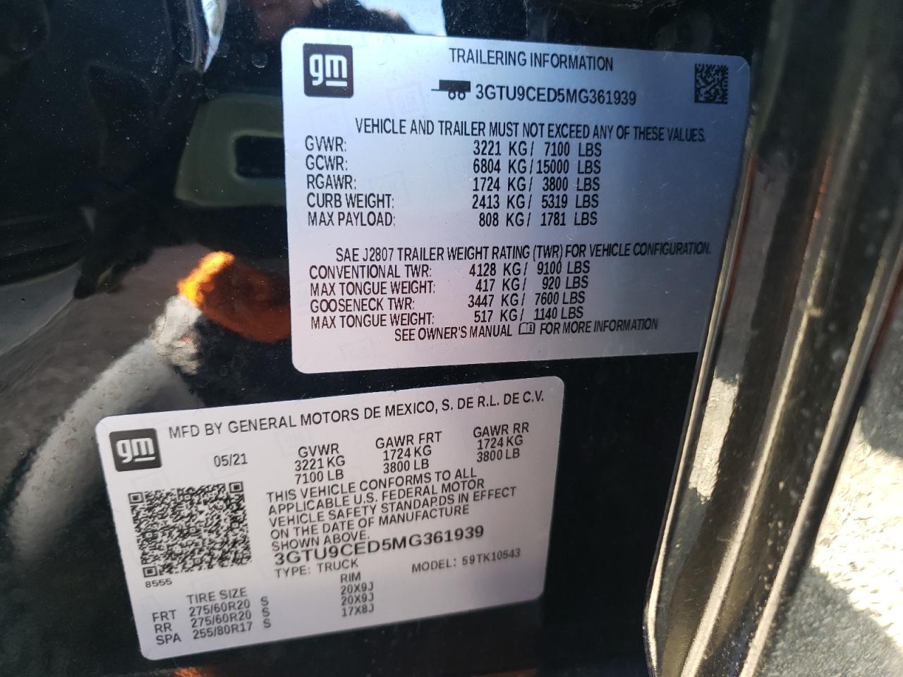 Photo 10 from auction – 2021 GMC SIERRA K15 with VIN 3GTU9CED5MG361939