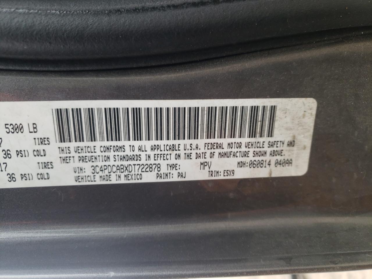 Photo 10 from auction – 2013 DODGE JOURNEY SE with VIN 3C4PDCABXDT722878