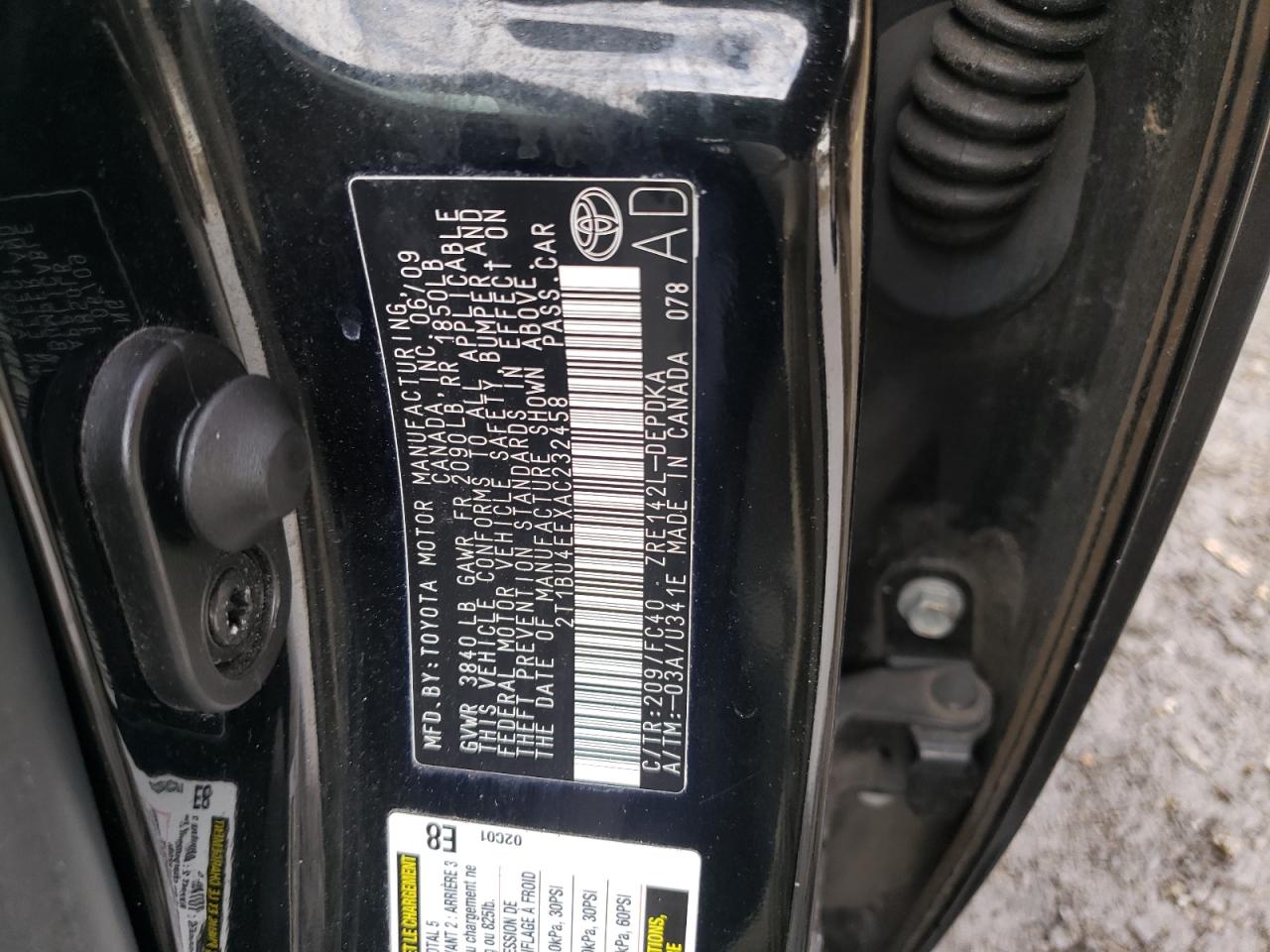 Photo 10 from auction – 2010 TOYOTA COROLLA BA with VIN 2T1BU4EEXAC232458