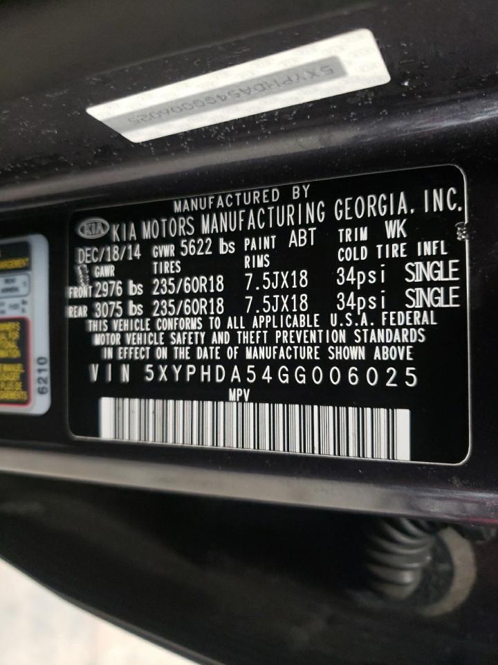 Photo 10 from auction – 2016 KIA SORENTO EX with VIN 5XYPHDA54GG006025