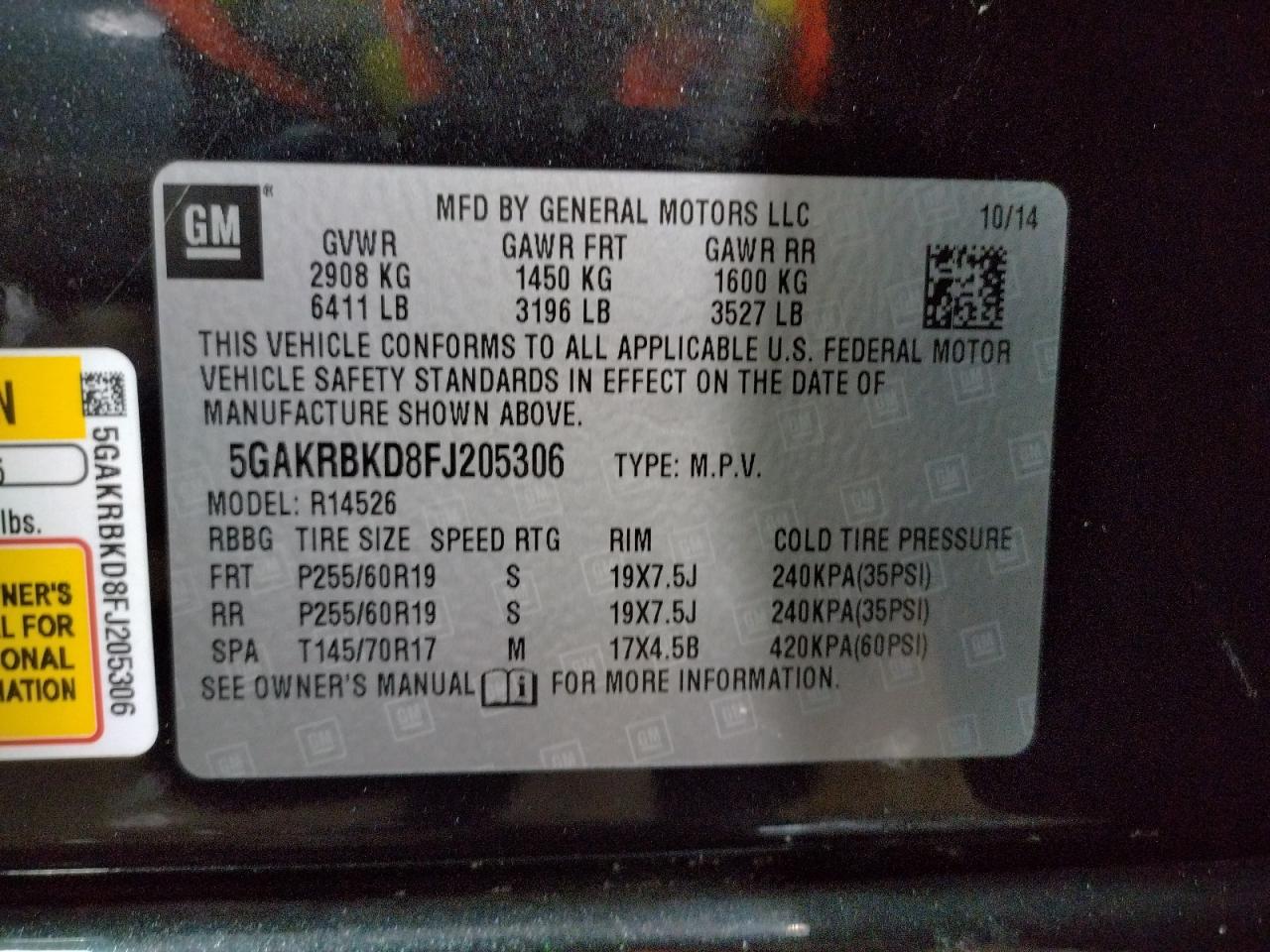 Photo 10 from auction – 2015 BUICK ENCLAVE with VIN 5GAKRBKD8FJ205306