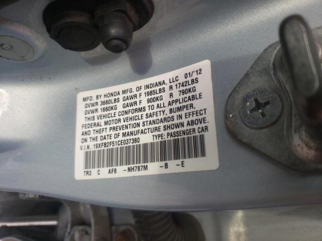 Photo 10 from auction – 2012 HONDA CIVIC LX with VIN 19XFB2F51CE037380
