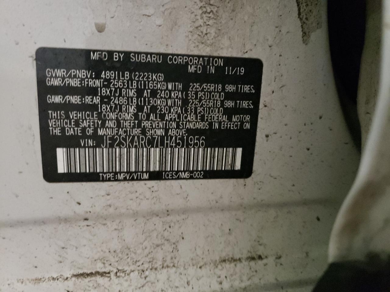 Photo 10 from auction – 2020 SUBARU FORESTER S with VIN JF2SKARC7LH451956