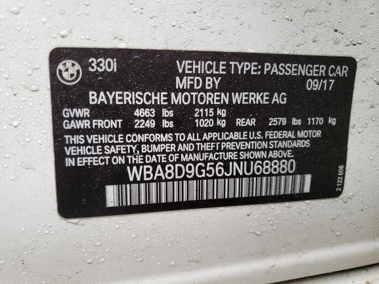 Photo 10 from auction – 2018 BMW 330 XI with VIN WBA8D9G56JNU68880