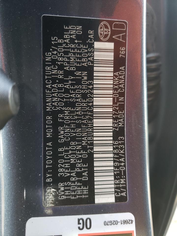 Photo 10 from auction – 2015 TOYOTA COROLLA L with VIN 2T1BURHE7FC402243