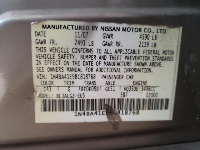 Photo 10 from auction – 2008 NISSAN MAXIMA SE with VIN 1N4BA41E98C818768