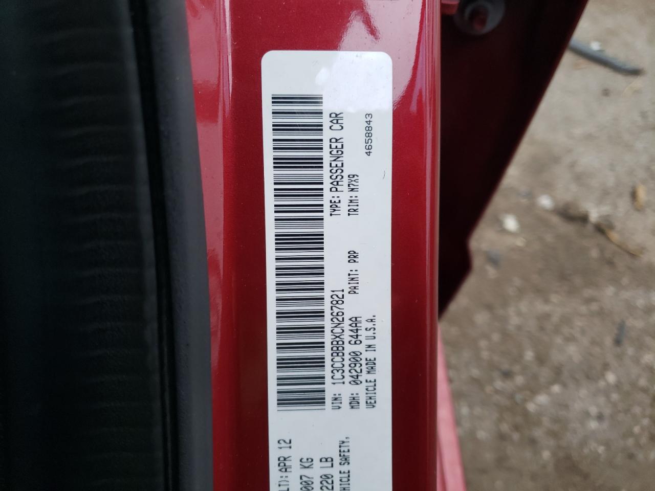 Photo 10 from auction – 2012 CHRYSLER 200 TOURIN with VIN 1C3CCBBBXCN267821