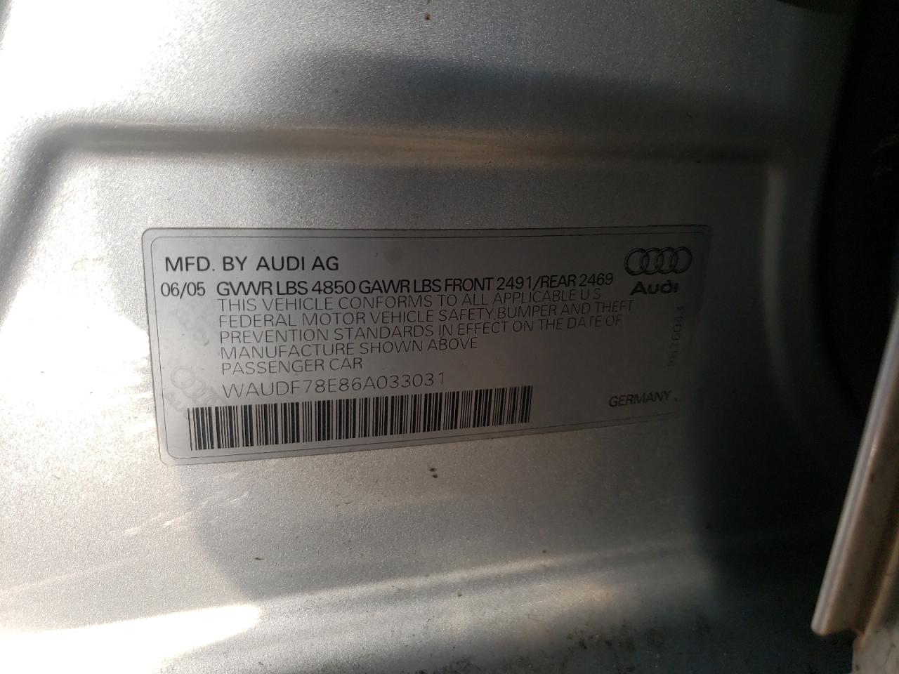 Photo 10 from auction – 2006 AUDI A4 2.0T QU with VIN WAUDF78E86A033031