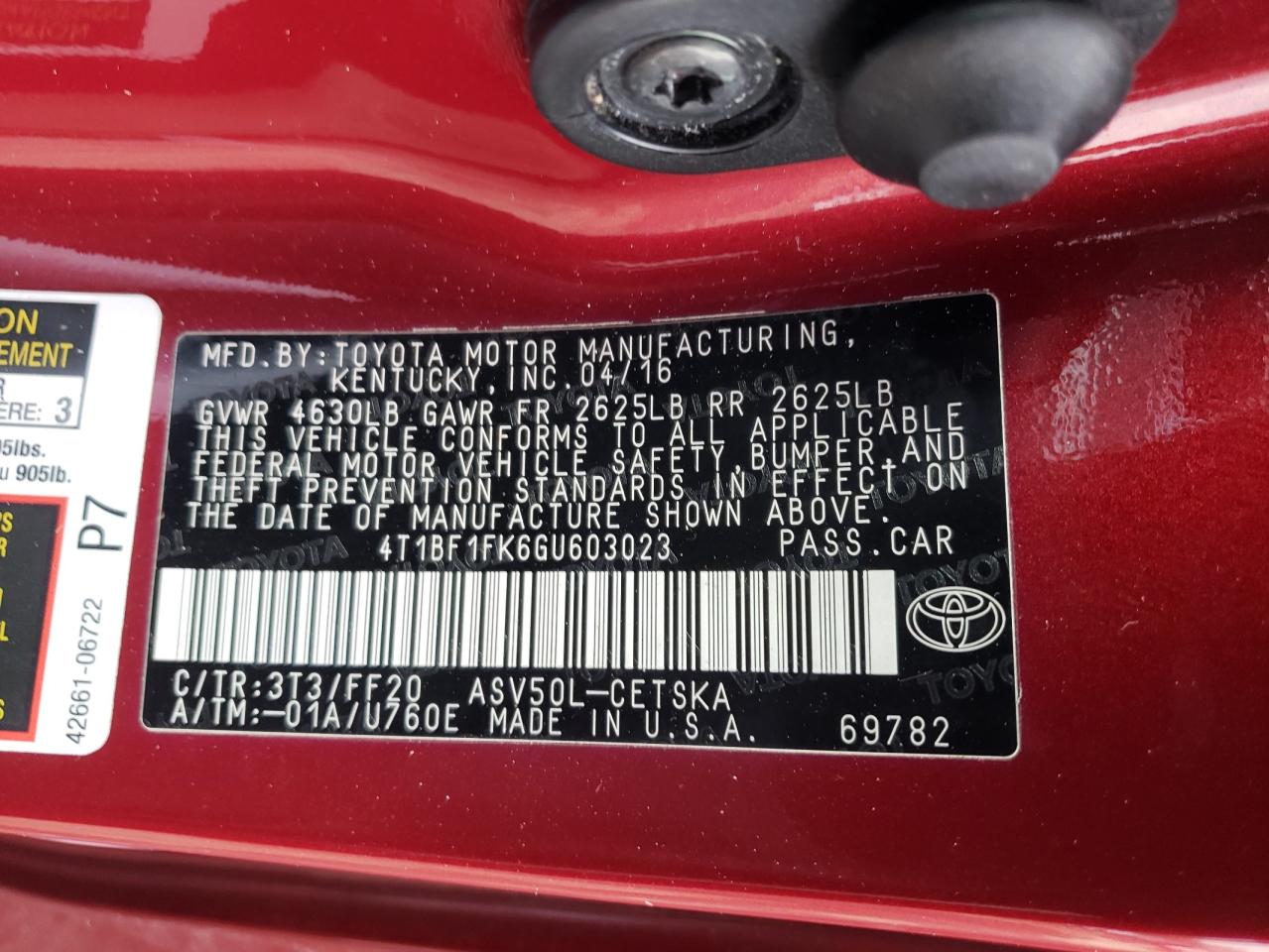 Photo 10 from auction – 2016 TOYOTA CAMRY LE with VIN 4T1BF1FK6GU603023
