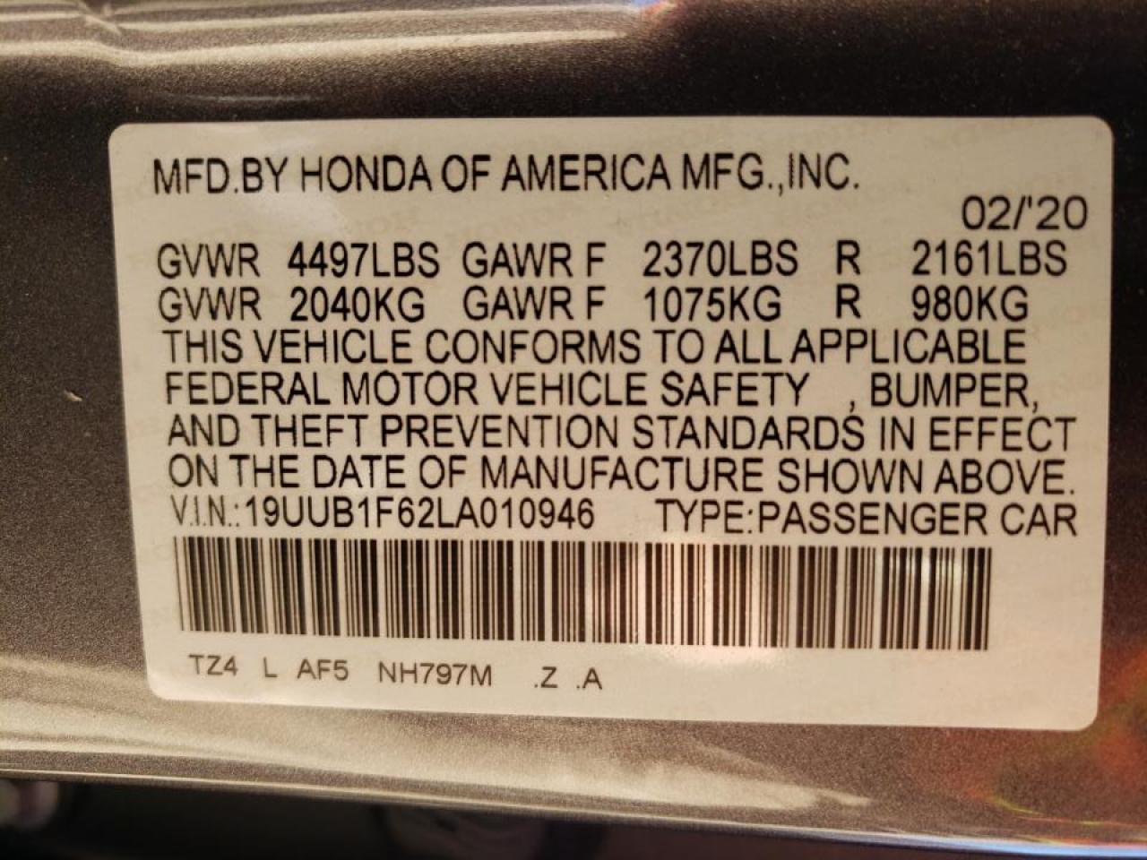 Photo 10 from auction – 2020 ACURA TLX TECHNO with VIN 19UUB1F62LA010946