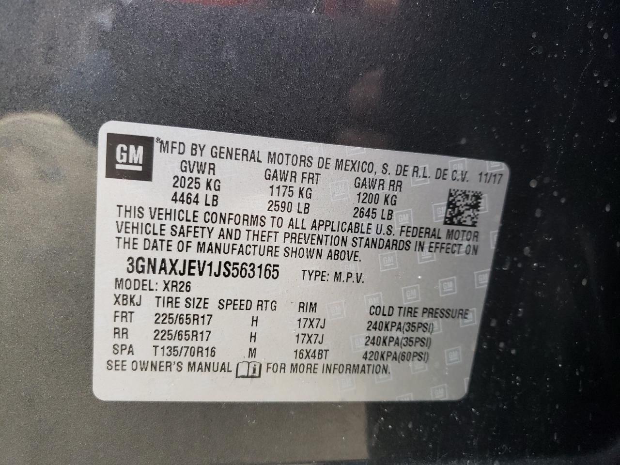 Photo 10 from auction – 2018 CHEVROLET EQUINOX LT with VIN 3GNAXJEV1JS563165