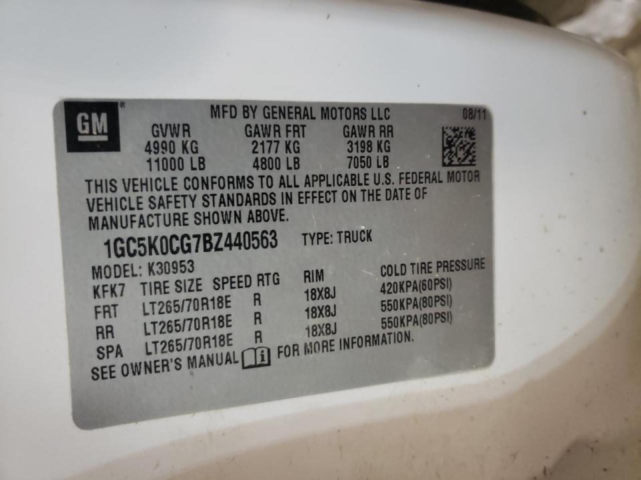 Photo 10 from auction – 2011 CHEVROLET SILVERADO with VIN 1GC5K0CG7BZ440563