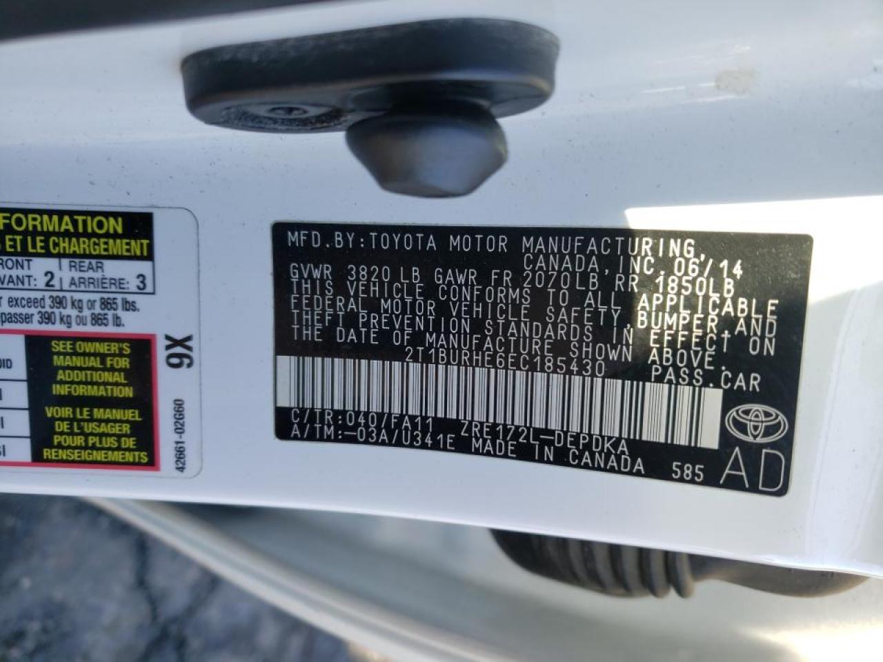 Photo 10 from auction – 2014 TOYOTA COROLLA L with VIN 2T1BURHE6EC185430