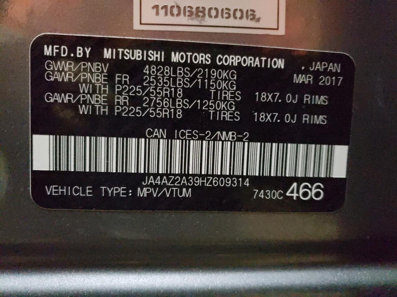 Photo 10 from auction – 2017 MITSUBISHI OUTLANDER with VIN JA4AZ2A39HZ609314