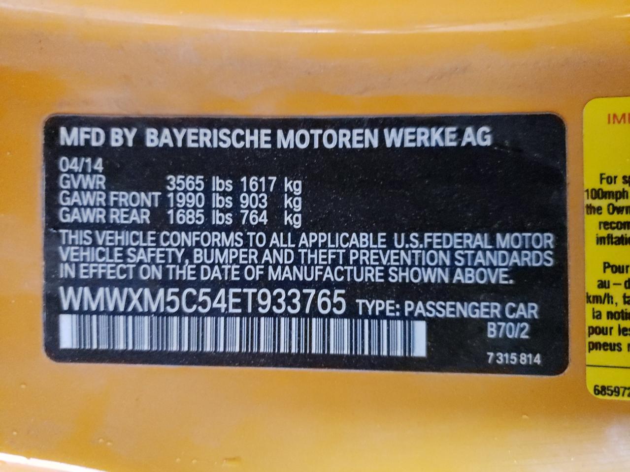 Photo 10 from auction – 2014 MINI COOPER with VIN WMWXM5C54ET933765