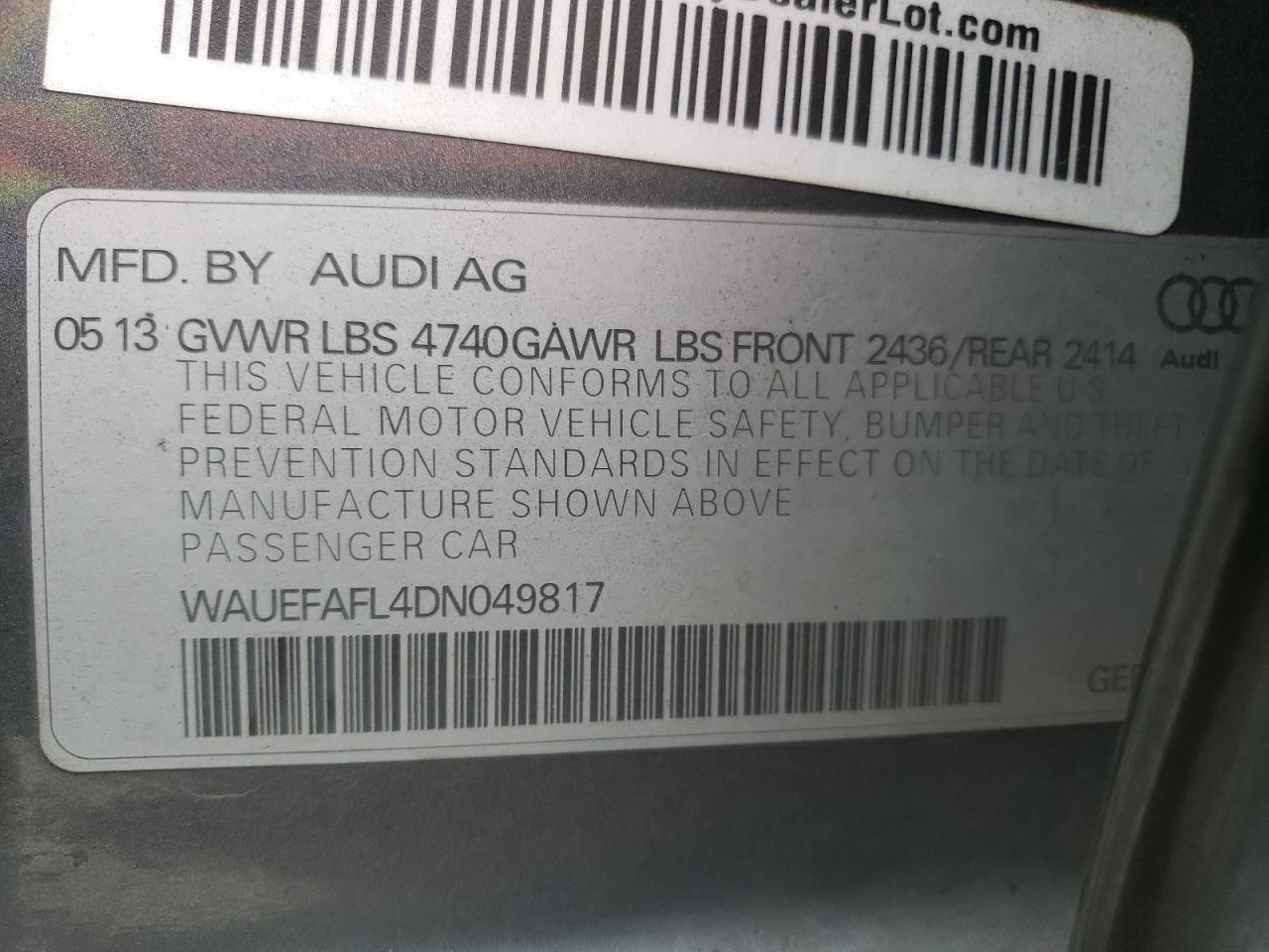 Photo 10 from auction – 2013 AUDI A4 PREMIUM with VIN WAUEFAFL4DN049817