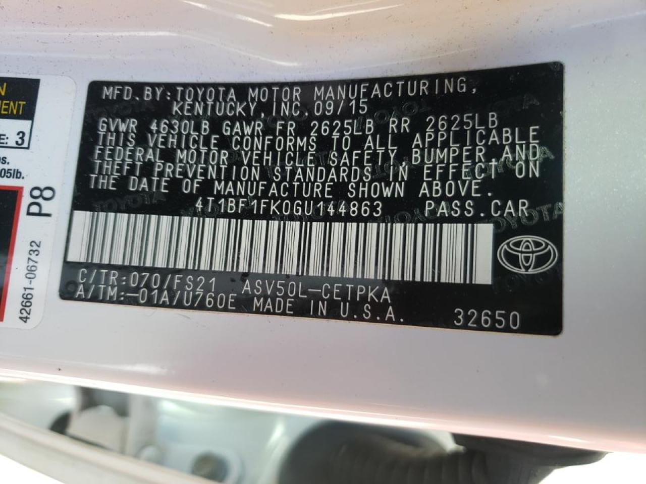 Photo 10 from auction – 2016 TOYOTA CAMRY LE with VIN 4T1BF1FK0GU144863