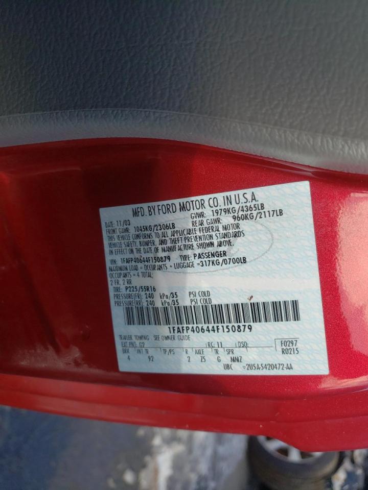 Photo 10 from auction – 2004 FORD MUSTANG with VIN 1FAFP40644F150879