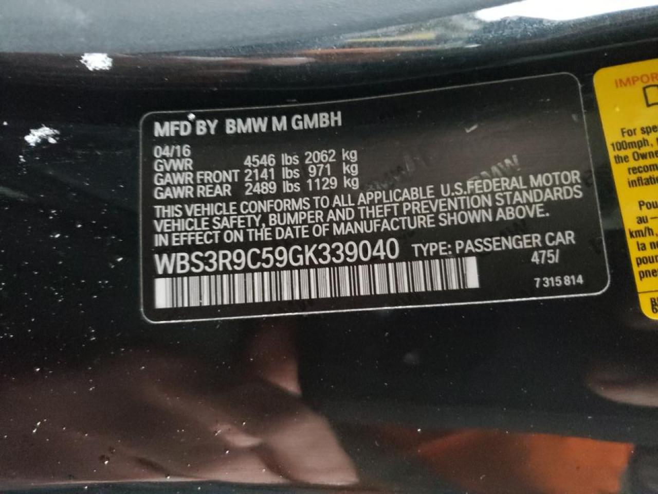 Photo 10 from auction – 2016 BMW M4 with VIN WBS3R9C59GK339040