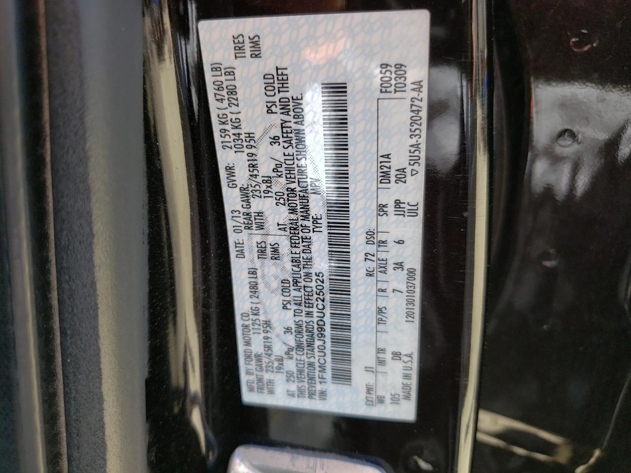 Foto 10 de la subasta – 2013 FORD ESCAPE TIT con VIN 1FMCU0J99DUC25025