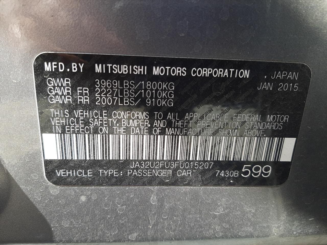 Photo 10 from auction – 2015 MITSUBISHI LANCER ES with VIN JA32U2FU3FU015207