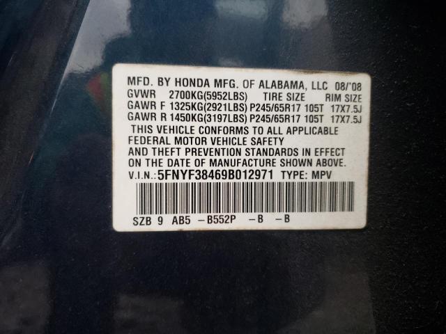 Photo 10 from auction – 2009 HONDA PILOT EX with VIN 5FNYF38469B012971
