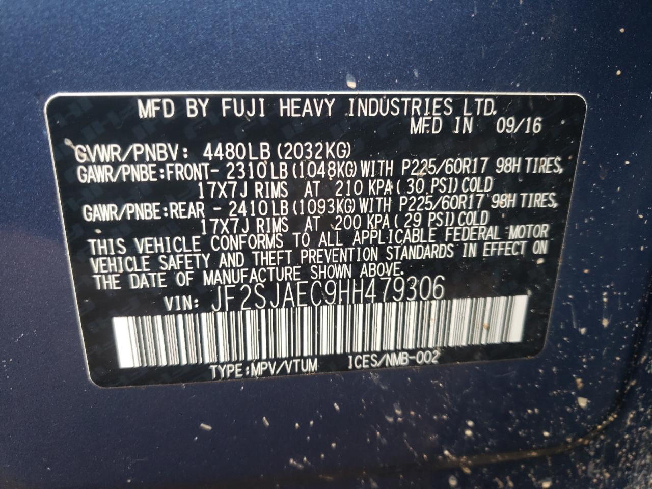 Photo 10 from auction – 2017 SUBARU FORESTER 2 with VIN JF2SJAEC9HH479306