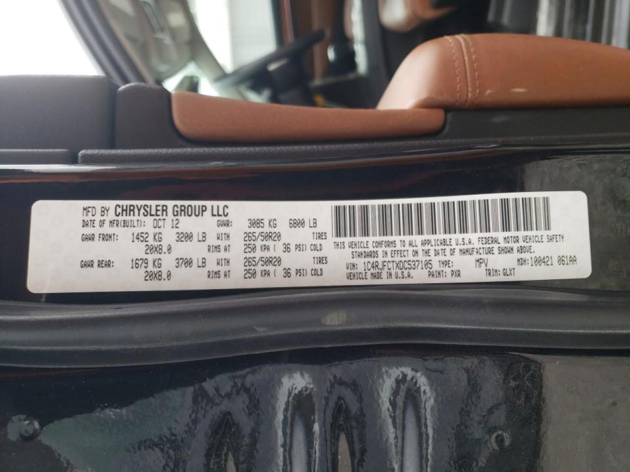 Photo 10 from auction – 2013 JEEP GRAND CHER with VIN 1C4RJFCTXDC537105