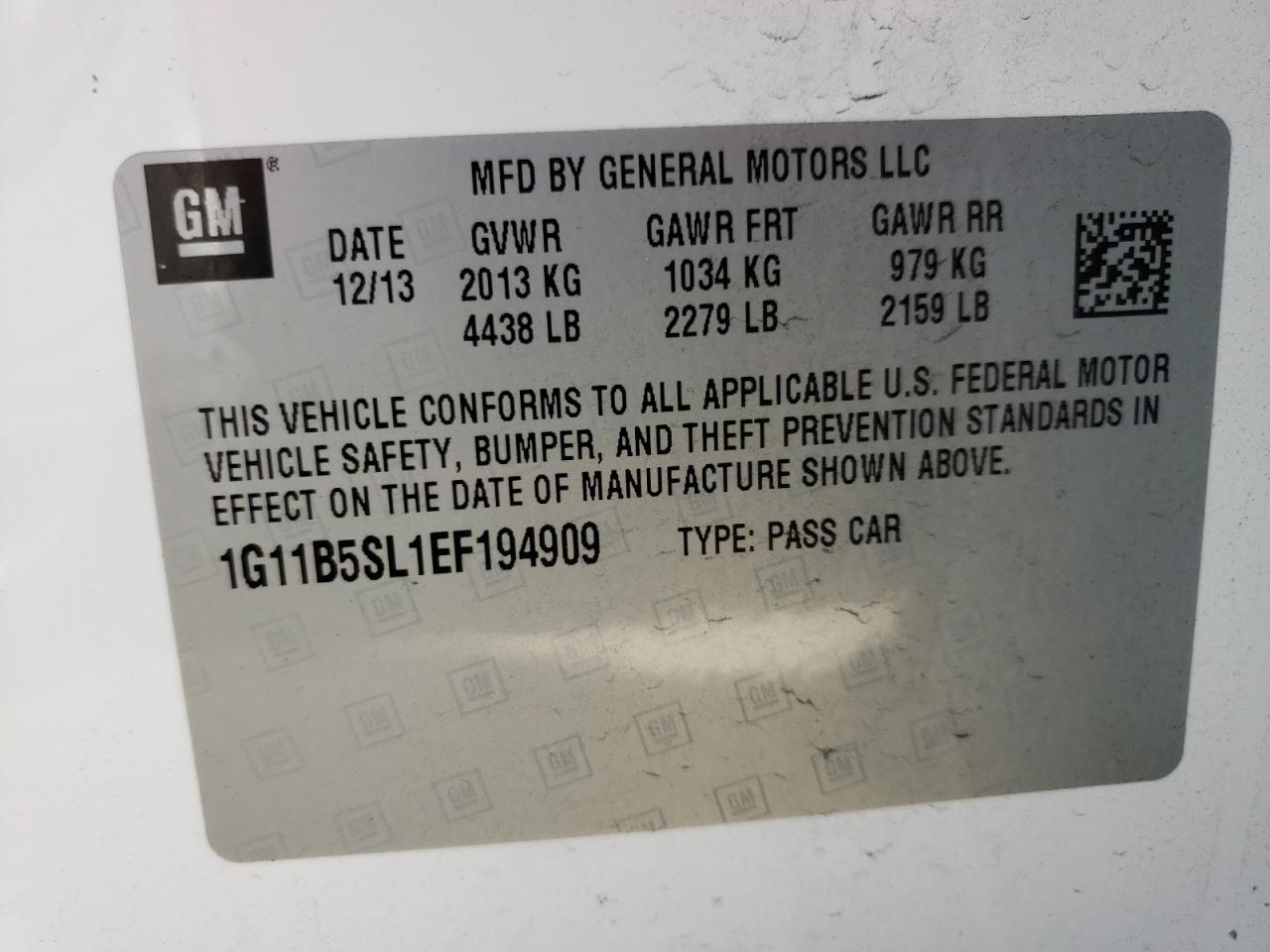 Photo 10 from auction – 2014 CHEVROLET MALIBU LS with VIN 1G11B5SL1EF194909
