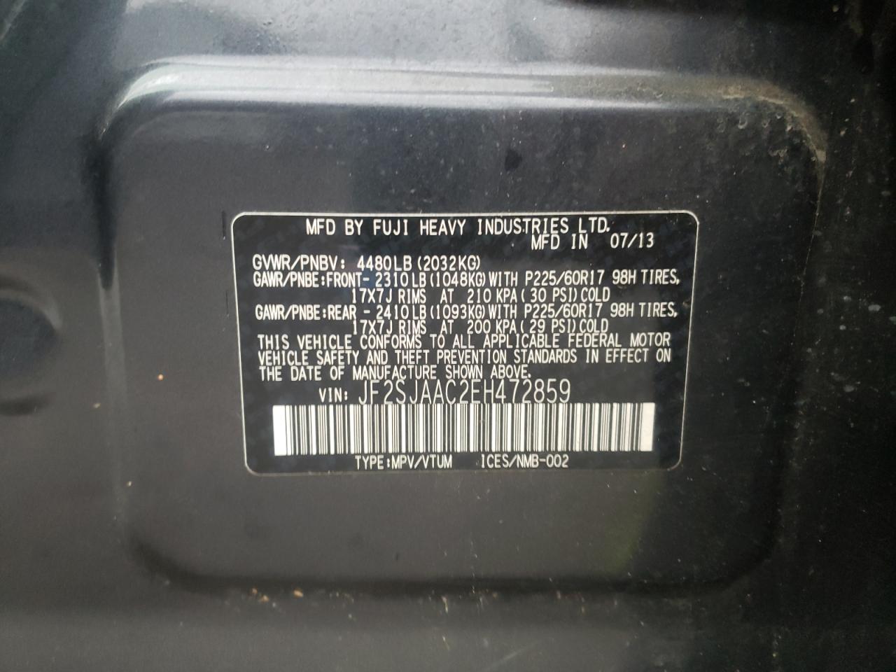 Photo 10 from auction – 2014 SUBARU FORESTER 2 with VIN JF2SJAAC2EH472859