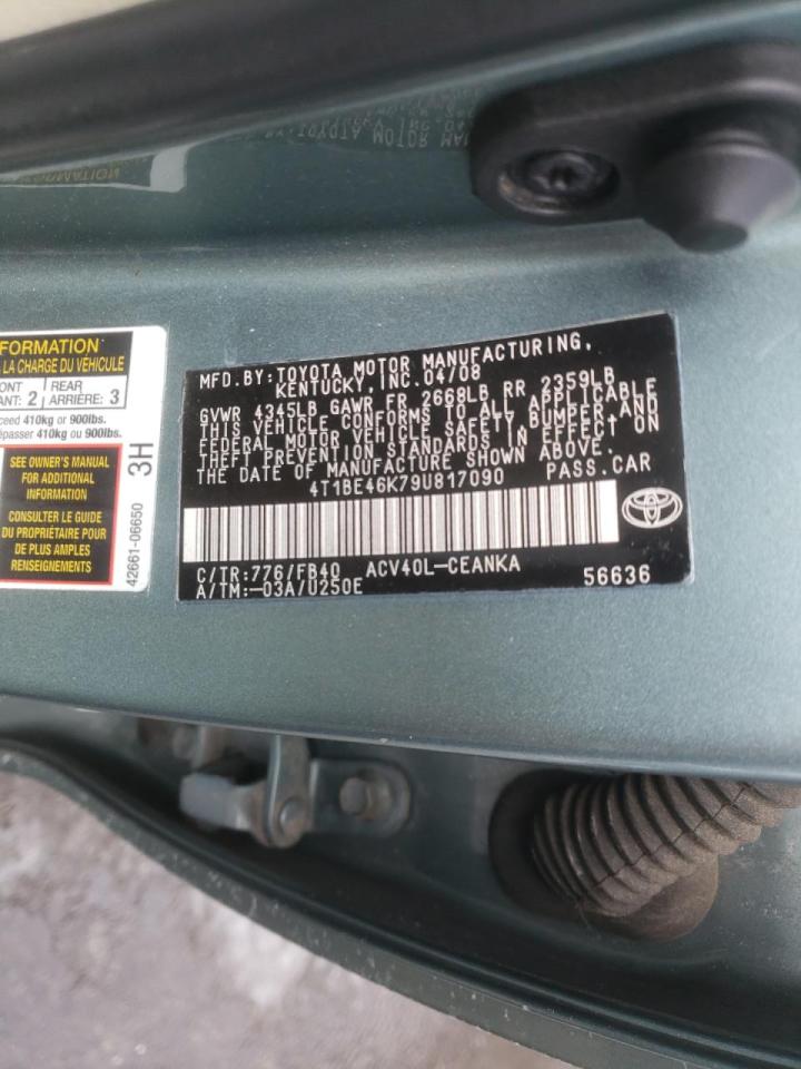 Photo 10 from auction – 2009 TOYOTA CAMRY BASE with VIN 4T1BE46K79U817090