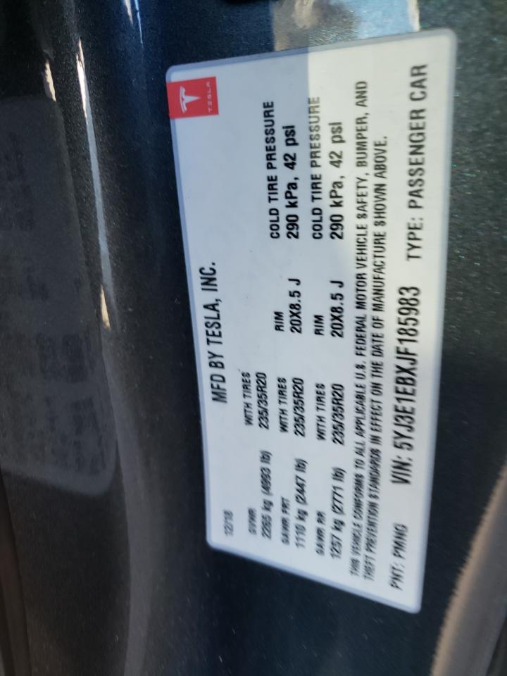 Photo 10 from auction – 2018 TESLA MODEL 3 with VIN 5YJ3E1EBXJF185983
