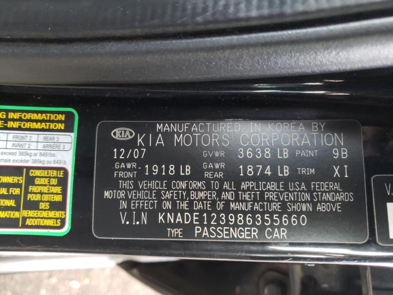 Photo 10 from auction – 2008 KIA RIO BASE with VIN KNADE123986355660
