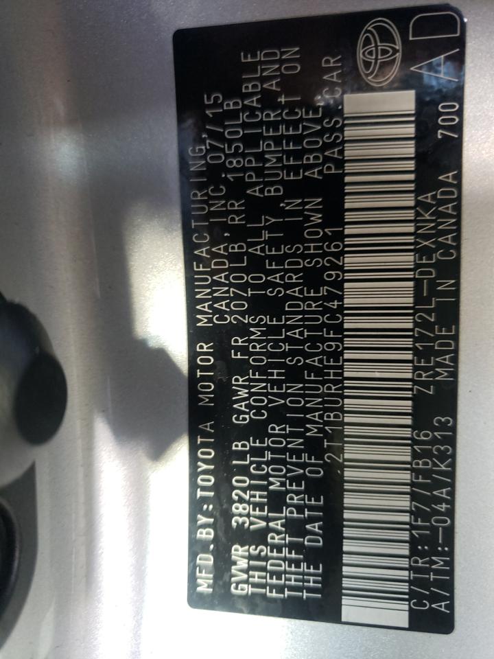 Photo 10 from auction – 2015 TOYOTA COROLLA L with VIN 2T1BURHE9FC479261