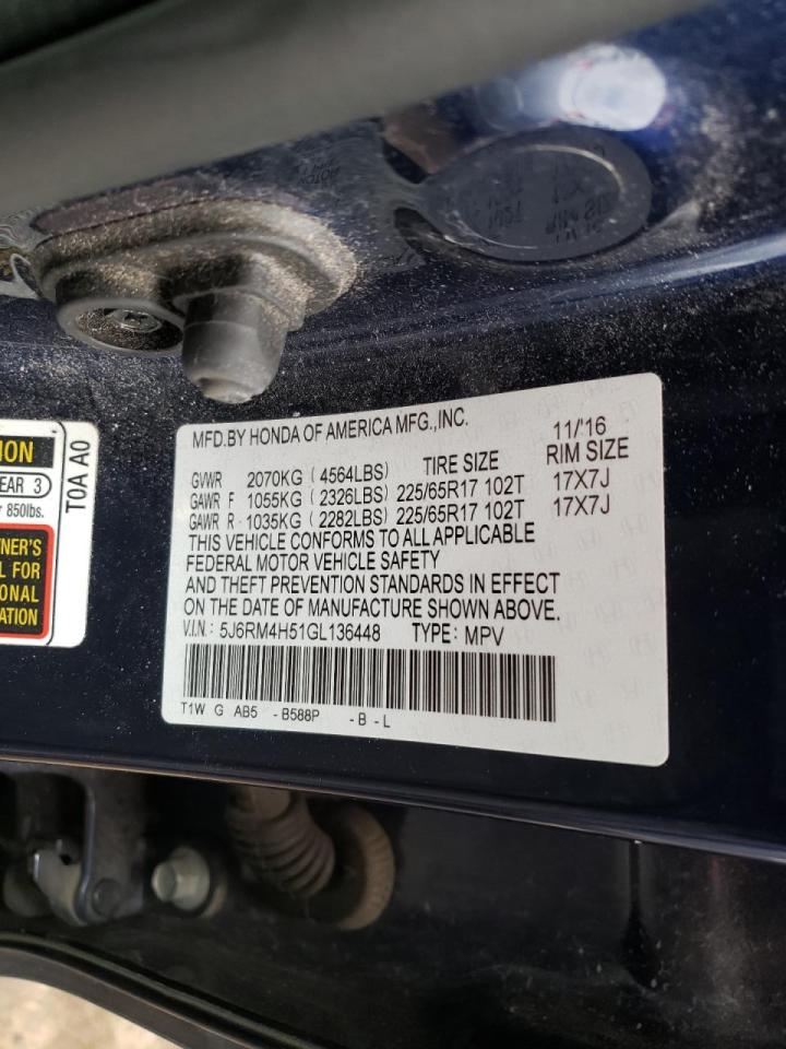 Photo 10 from auction – 2016 HONDA CR-V EX with VIN 5J6RM4H51GL136448