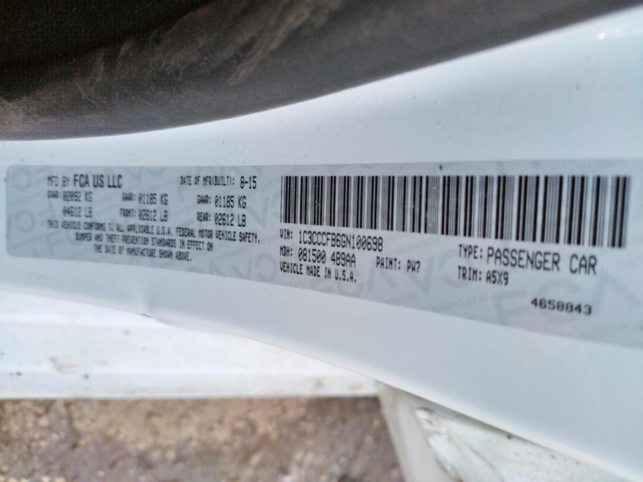 Photo 10 from auction – 2016 CHRYSLER 200 LX with VIN 1C3CCCFB6GN100698