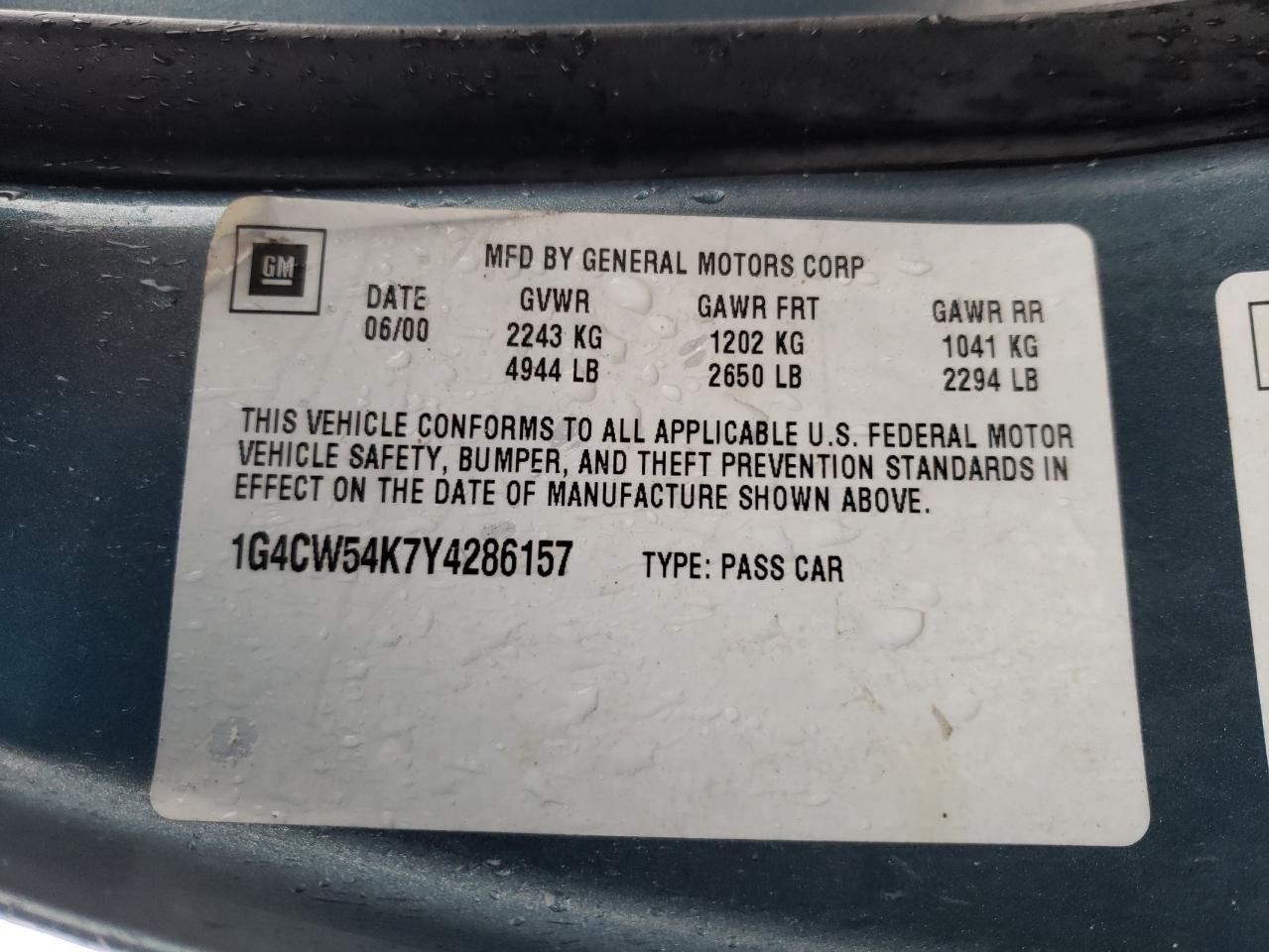 Photo 10 from auction – 2000 BUICK PARK AVENU with VIN 1G4CW54K7Y4286157