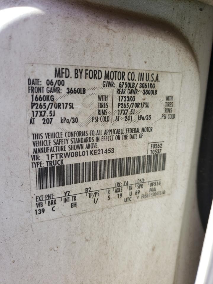 Photo 10 from auction – 2001 FORD F150 SUPER with VIN 1FTRW08L01KE21453