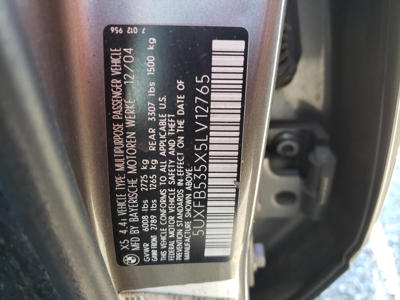 Photo 10 from auction – 2005 BMW X5 4.4I with VIN 5UXFB535X5LV12765