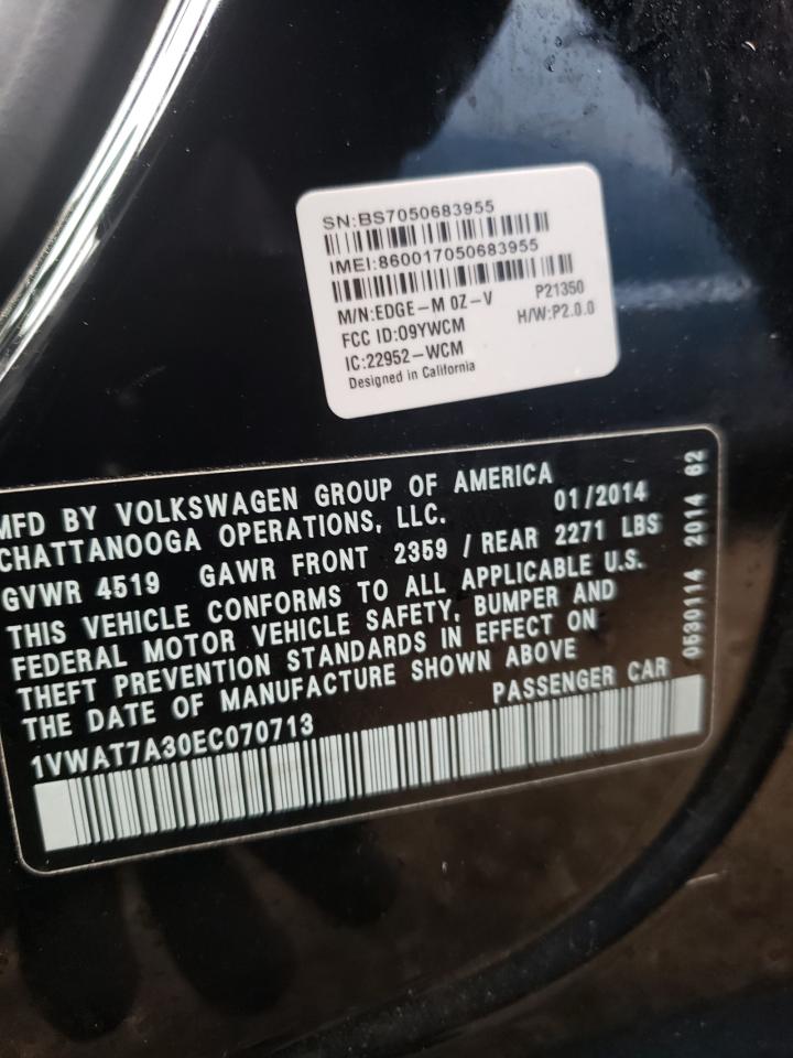Photo 10 from auction – 2014 VOLKSWAGEN PASSAT S with VIN 1VWAT7A30EC070713