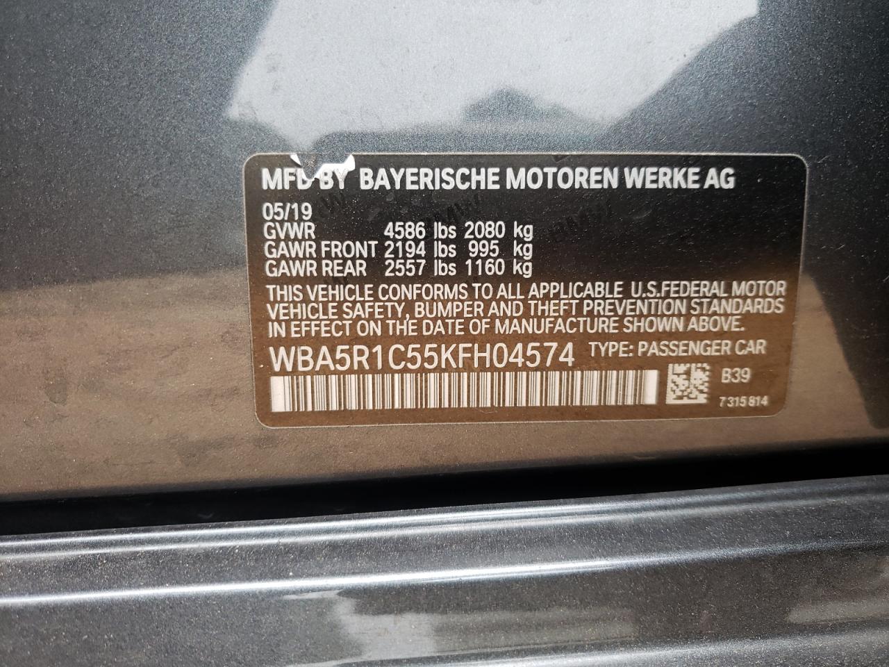 Photo 10 from auction – 2019 BMW 330I with VIN WBA5R1C55KFH04574