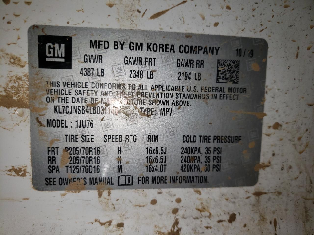 Photo 10 from auction – 2020 CHEVROLET TRAX LS with VIN KL7CJNSB4LB031148
