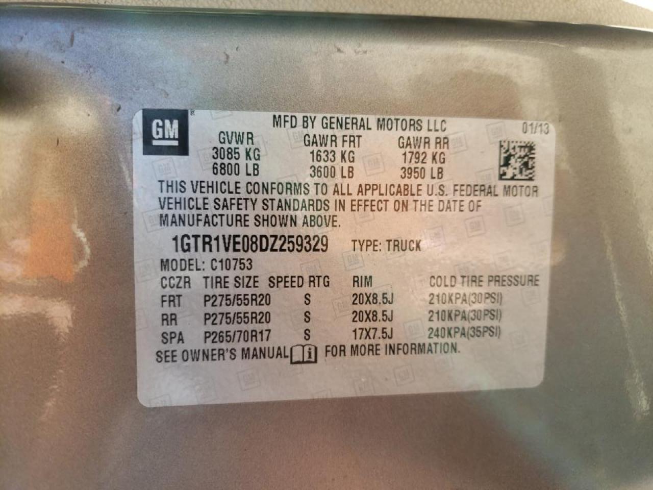 Photo 10 from auction – 2013 GMC SIERRA C15 with VIN 1GTR1VE08DZ259329