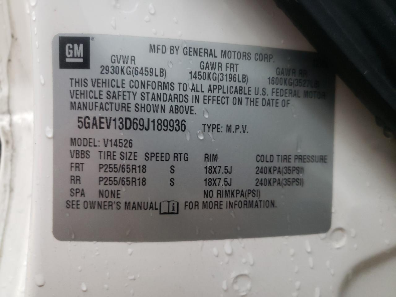 Photo 10 from auction – 2009 BUICK ENCLAVE CX with VIN 5GAEV13D69J189936
