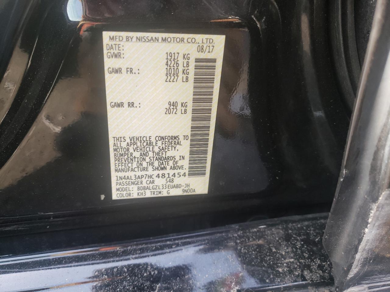 Photo 10 from auction – 2017 NISSAN ALTIMA 2.5 with VIN 1N4AL3AP7HC481454