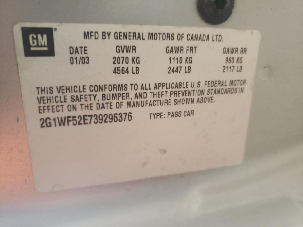 Photo 10 from auction – 2003 CHEVROLET IMPALA with VIN 2G1WF52E739296376