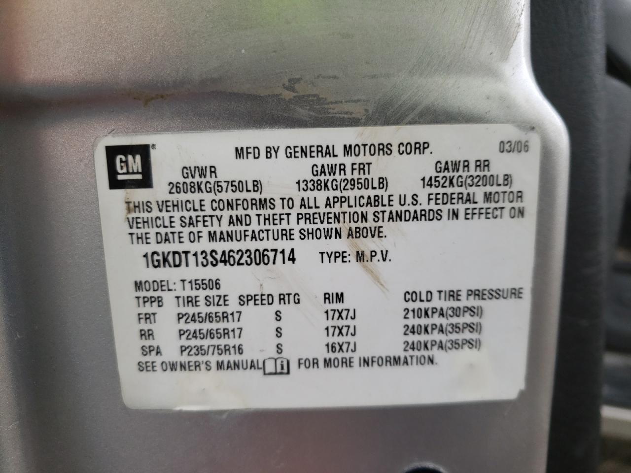 Photo 10 from auction – 2006 GMC ENVOY with VIN 1GKDT13S462306714