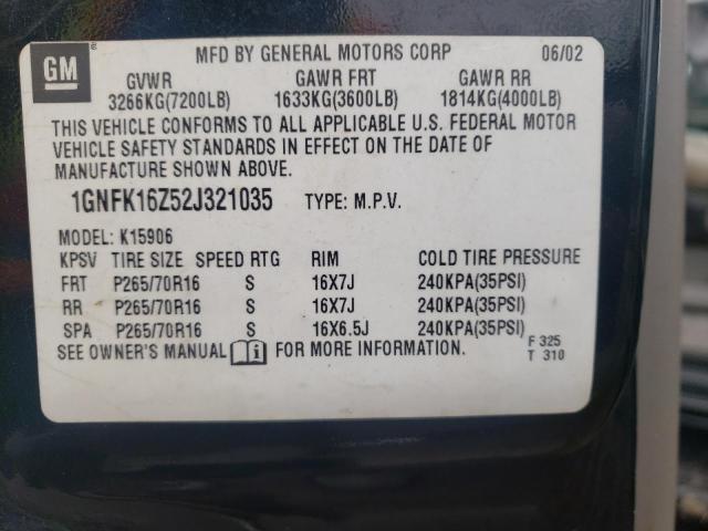 Photo 10 from auction – 2002 CHEVROLET SUBURBAN K with VIN 1GNFK16Z52J321035
