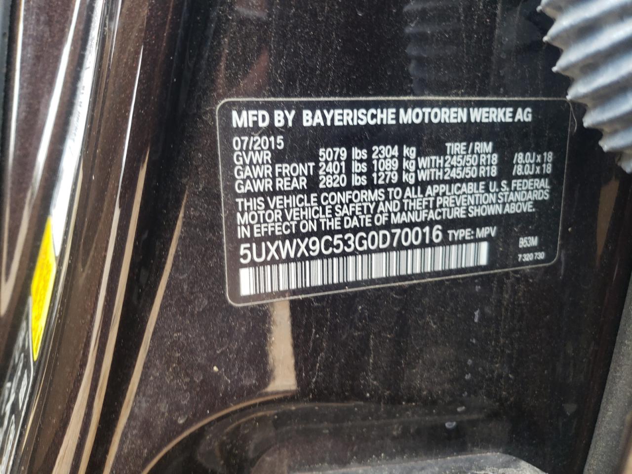 Photo 10 from auction – 2016 BMW X3 with VIN 5UXWX9C53G0D70016